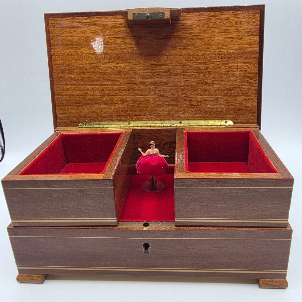 Vintage Sorrento Italy Inlaid Wood Musical Jewelry Box Ballerina Mapsa Swiss